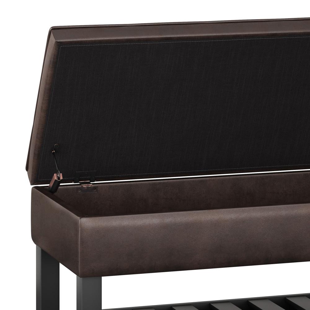 Distressed Brown Distressed Vegan Leather | Cosmopolitan Entryway Storage Ottoman Bench