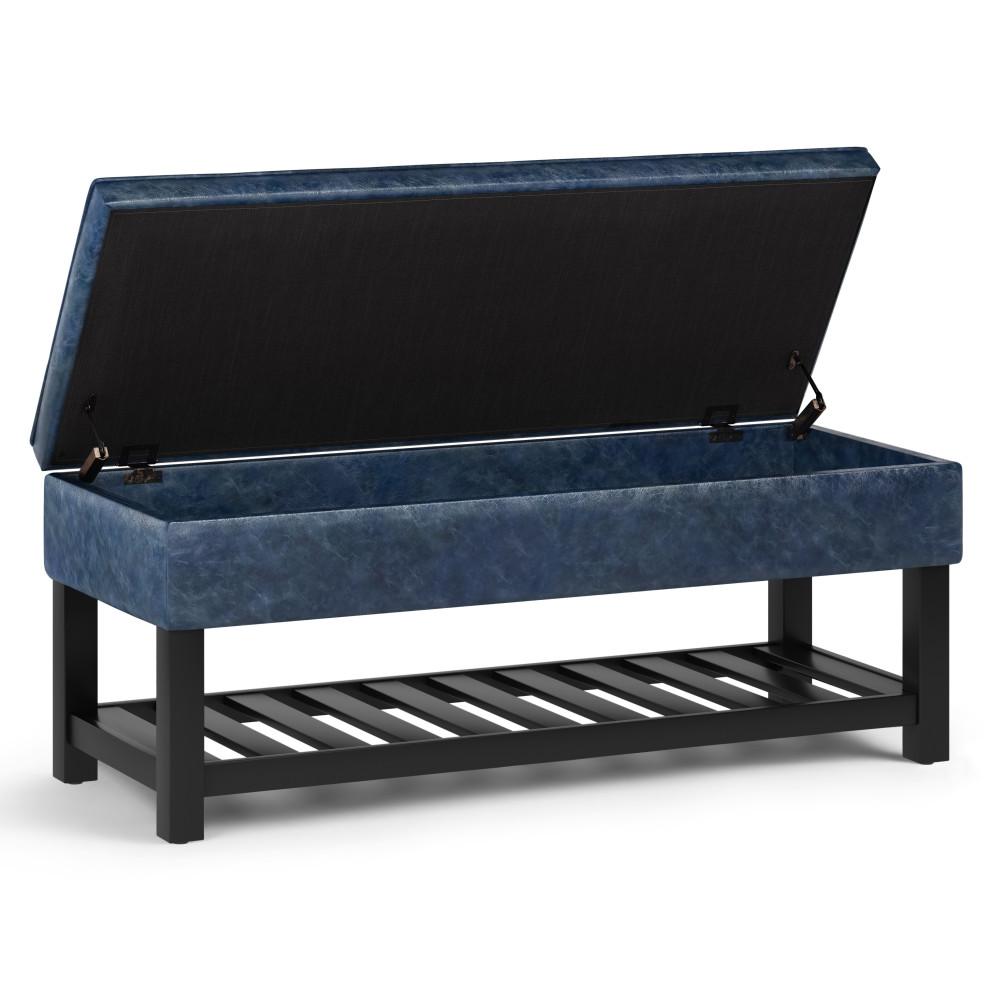 Denim Blue Vegan Leather | Cosmopolitan Entryway Storage Ottoman Bench