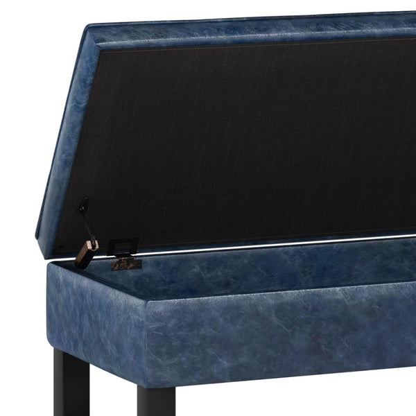 Denim Blue Vegan Leather | Cosmopolitan Entryway Storage Ottoman Bench