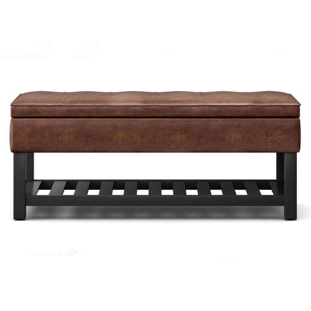 Distressed Saddle Brown Distressed Vegan Leather | Cosmopolitan Entryway Storage Ottoman