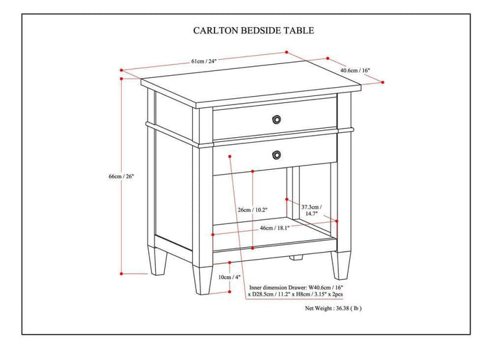 White | Carlton Bedside Table