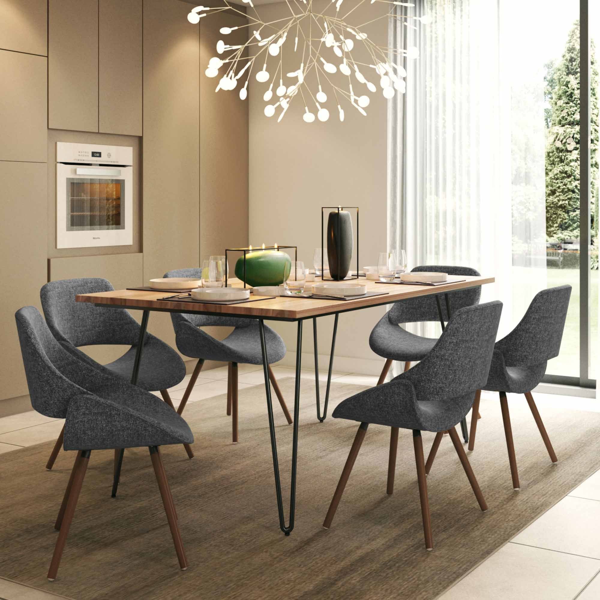 Grey and Natural Woven Fabric | Malden IV 7 Piece Dining Set