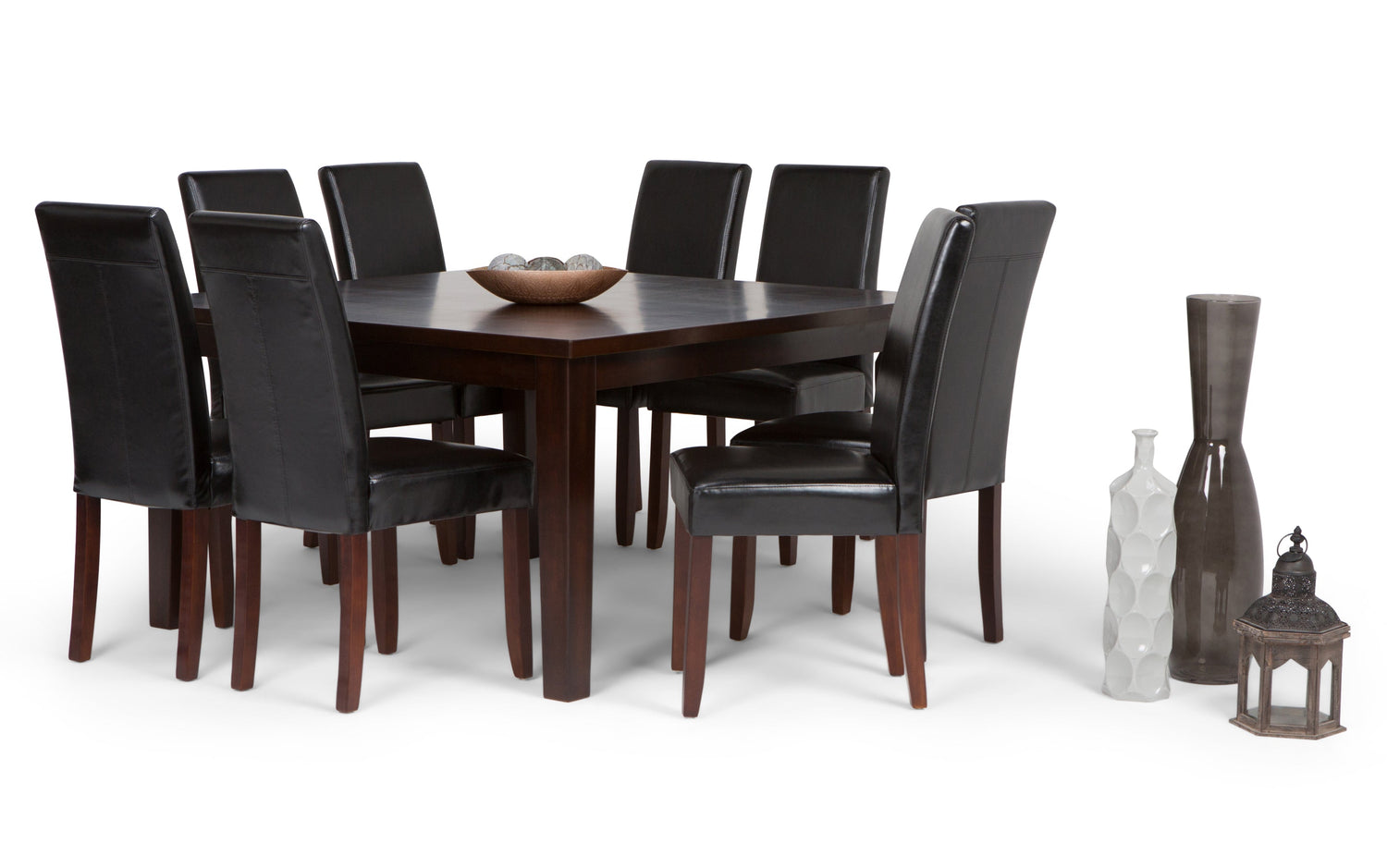 Midnight Black Vegan Leather | Acadian 9 Piece Dining Set