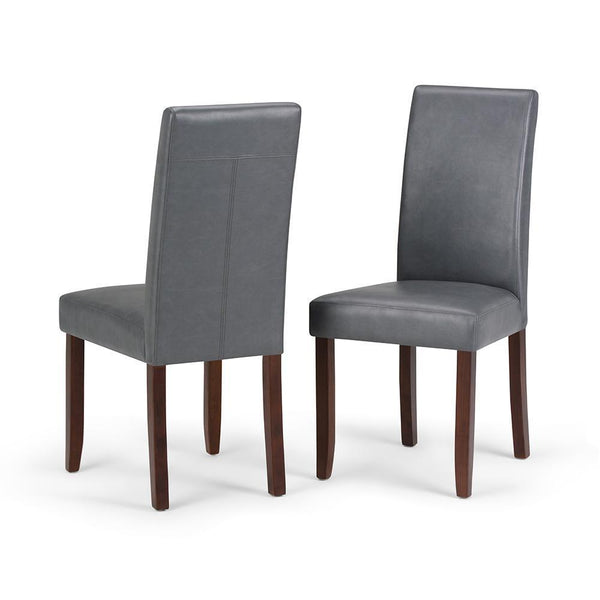Stone Grey Vegan Leather | Acadian Linen Look Fabric Parson Dining Chair (Set of 2)