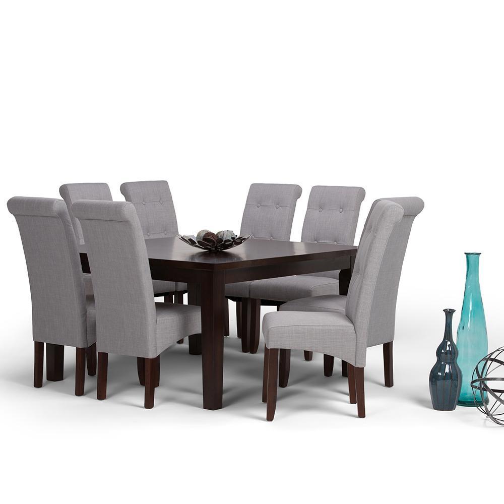 Dove Grey Linen Style Fabric | Cosmopolitan Large 9 piece Dining Set