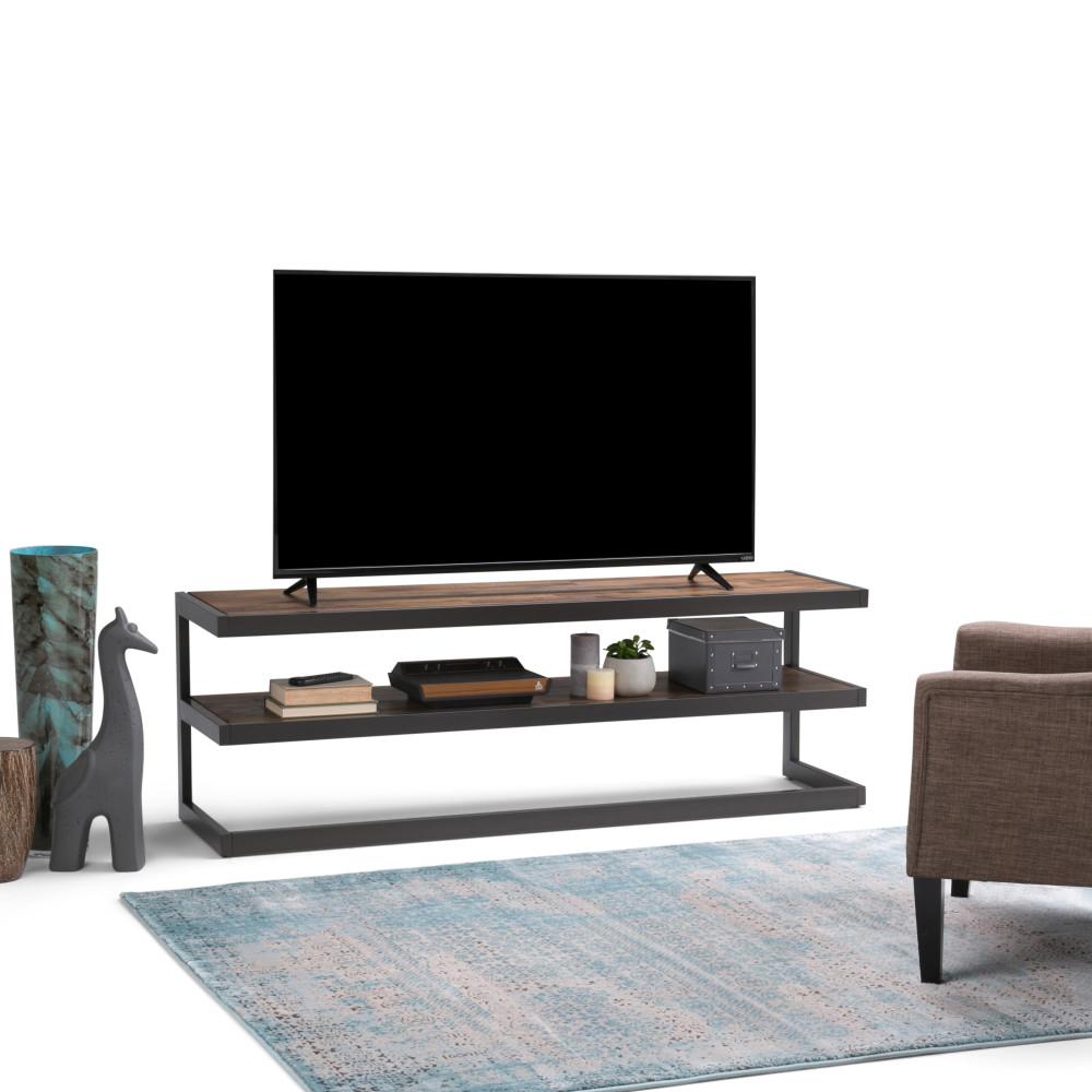 Erina Solid Acacia Low TV Media Stand in Rustic Natural Aged Brown for TVs upto 74 inches
