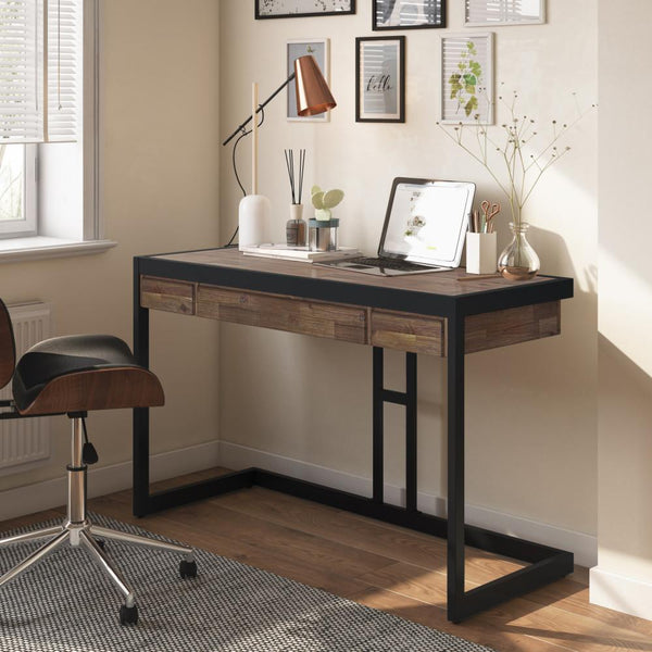 Erina Solid Acacia Wood Small Desk in Distressed Charcoal Brown