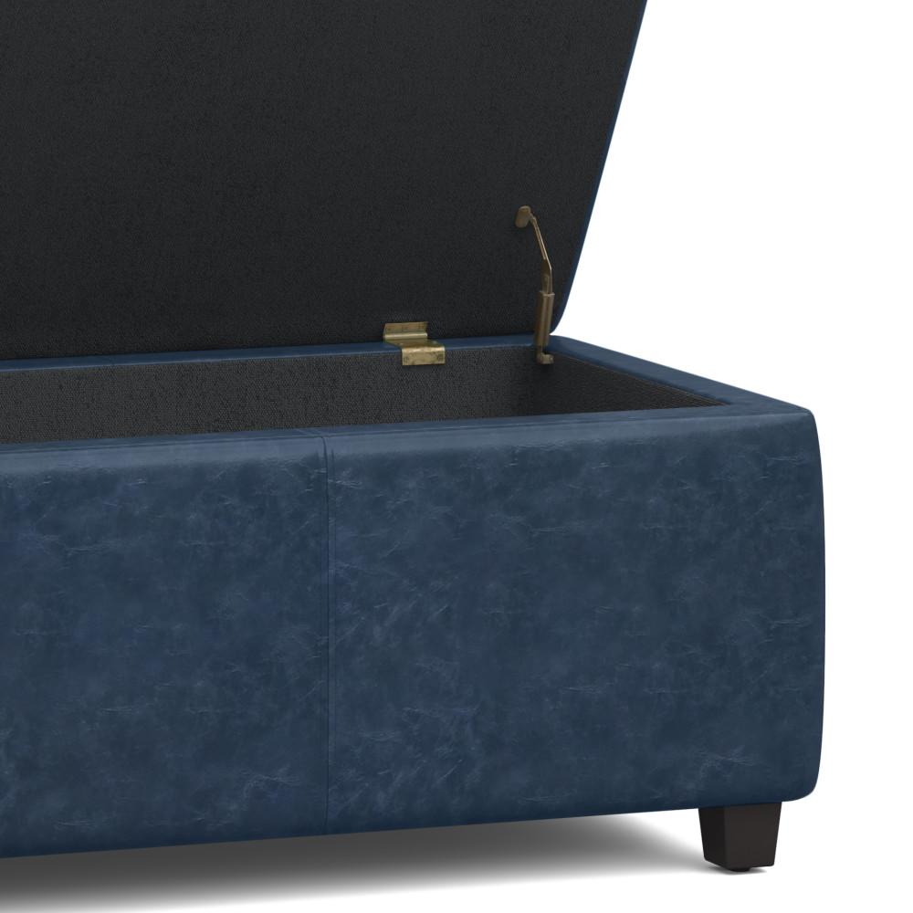 Denim Blue Distressed Vegan Leather | Avalon Large Storage Ottoman Bench