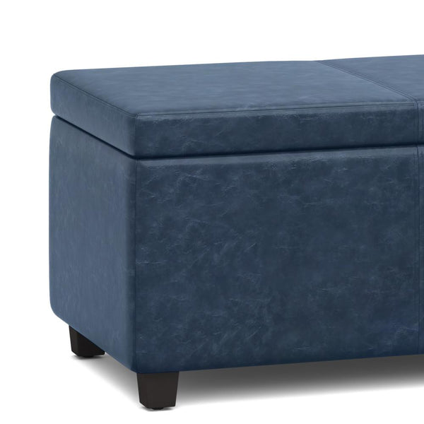 Denim Blue Distressed Vegan Leather | Avalon Large Storage Ottoman Bench
