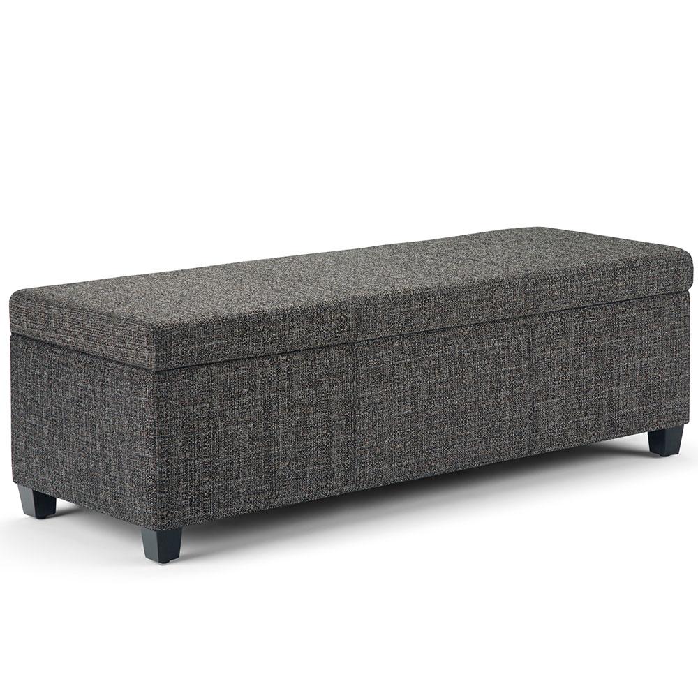 Dark Grey Tweed Style Fabric | Avalon Large Storage Ottoman Bench in Tweed Style Fabric