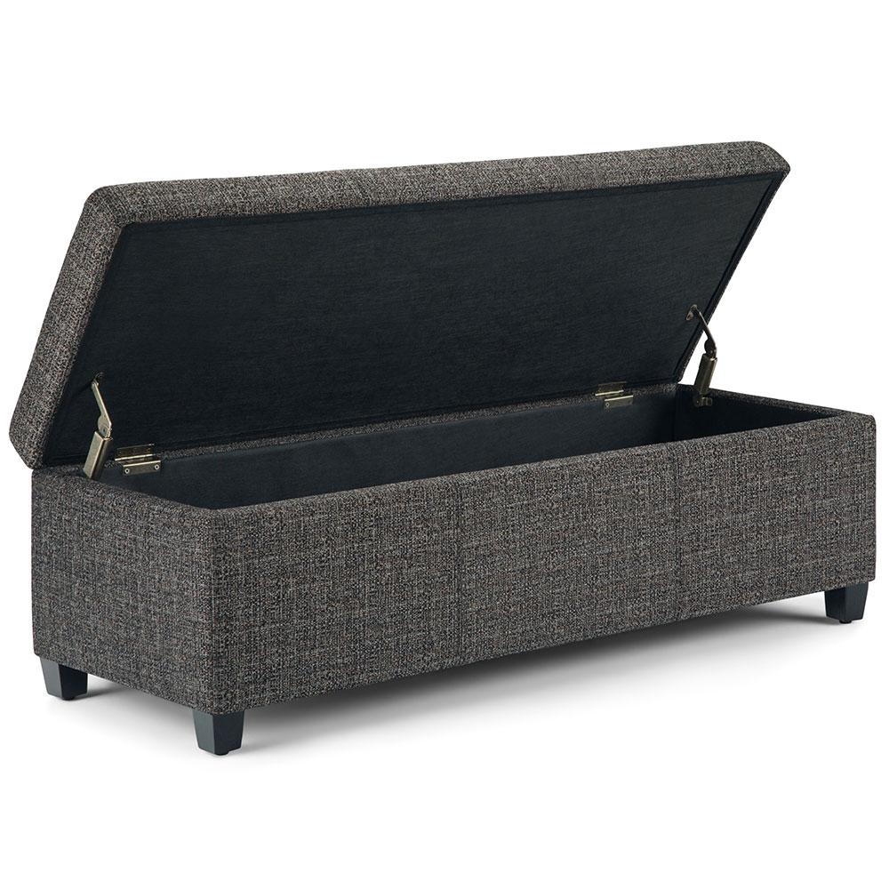 Dark Grey Tweed Style Fabric | Avalon Large Storage Ottoman Bench in Tweed Style Fabric