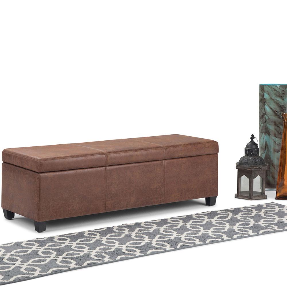 Distressed Umber Brown Distressed Vegan Leather | Avalon Vegan Leather Storage Ottoman