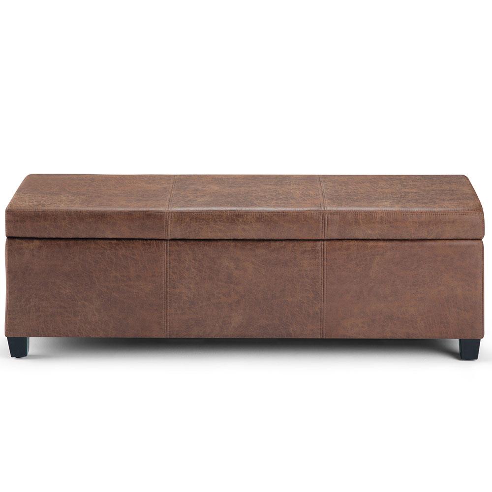 Distressed Umber Brown Distressed Vegan Leather | Avalon Vegan Leather Storage Ottoman