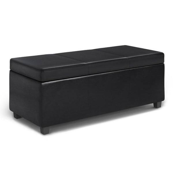 Midnight Black Vegan Leather | Avalon Lift Top Rectangular Storage Ottoman