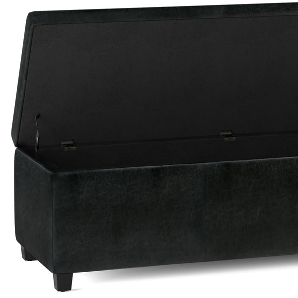 Midnight Black Vegan Leather | Avalon Extra Large Storage Ottoman Bench