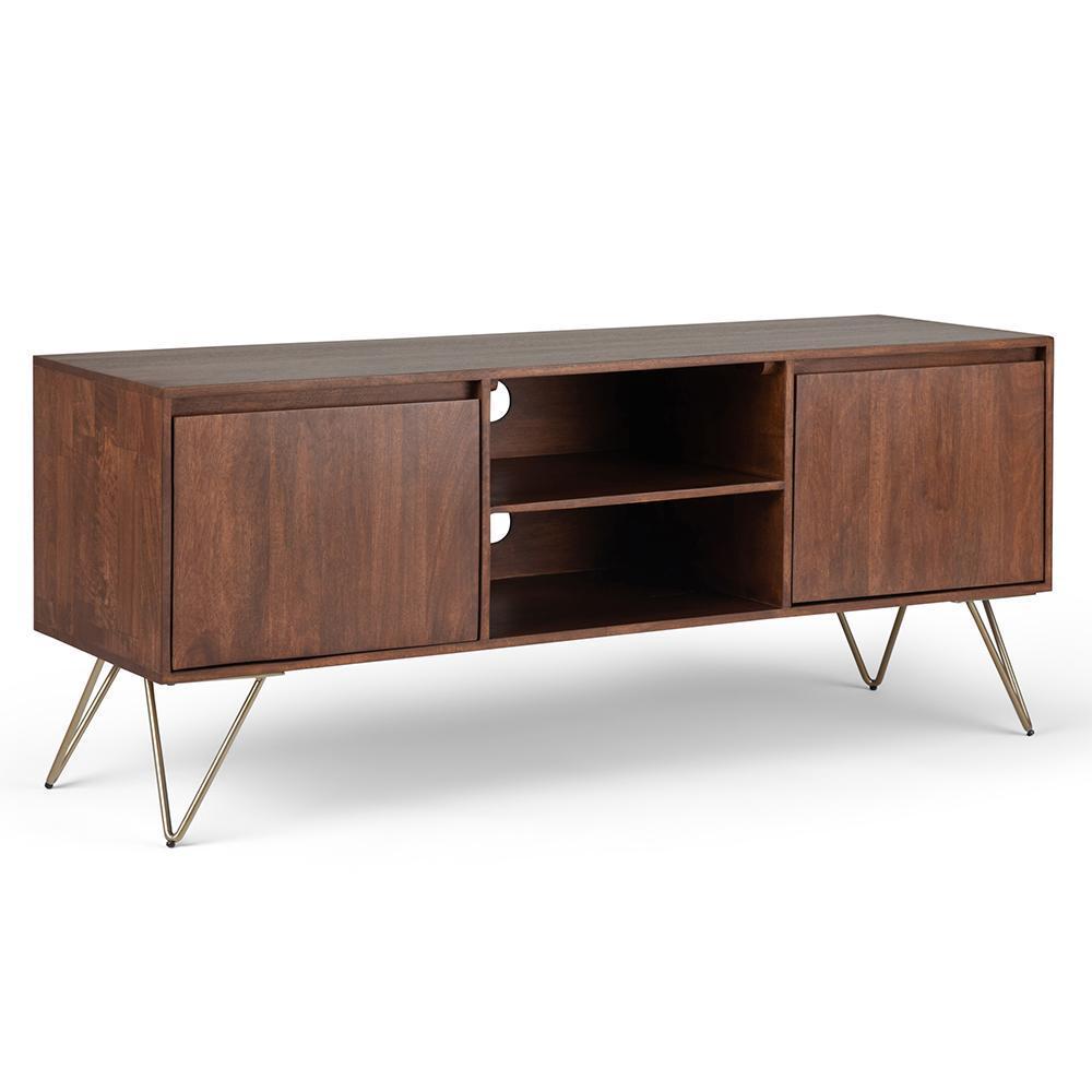 Umber Brown Stain Mango Wood | Hunter 60 x 18 inch TV Media Stand in Natural Mango Wood for TVs up to 66 inches