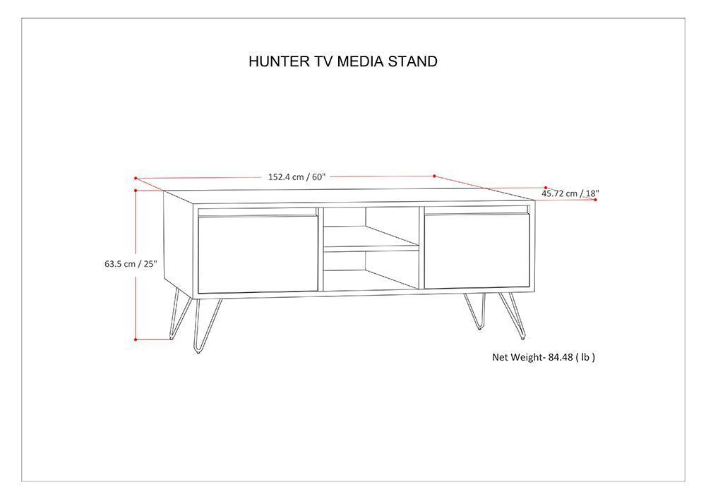 Natural Mango | Hunter 60 x 18 inch TV Media Stand in Natural Mango Wood for TVs up to 66 inches