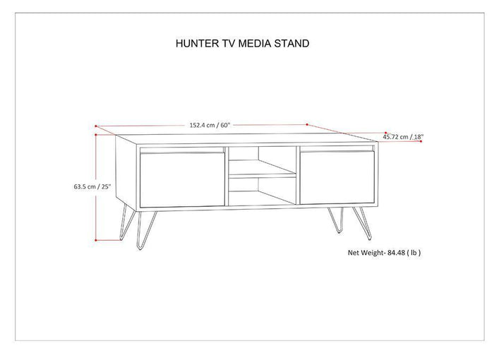 Natural Mango Wood| Hunter 60 x 18 inch TV Media Stand in Natural Mango Wood for TVs up to 66 inches