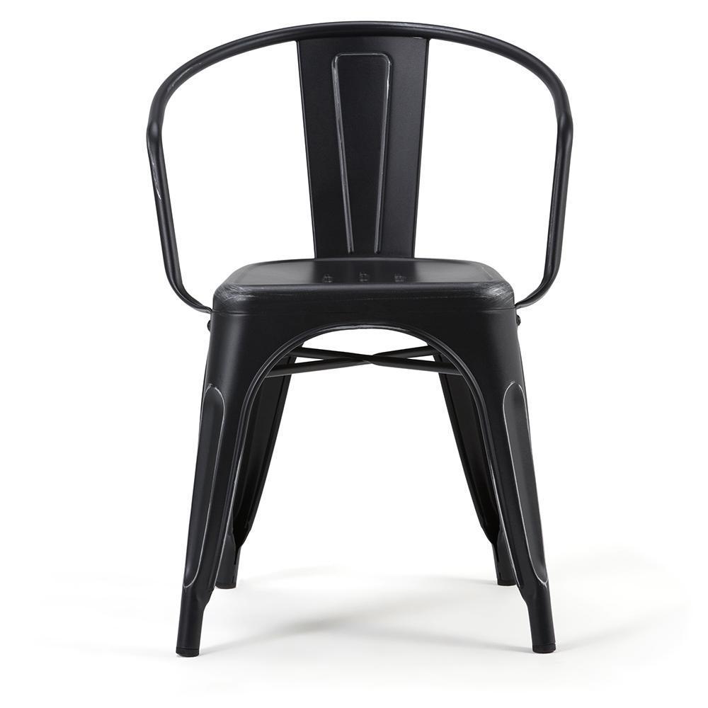 Distressed Black and Silver | Larkin Metal Dining Arm Chair