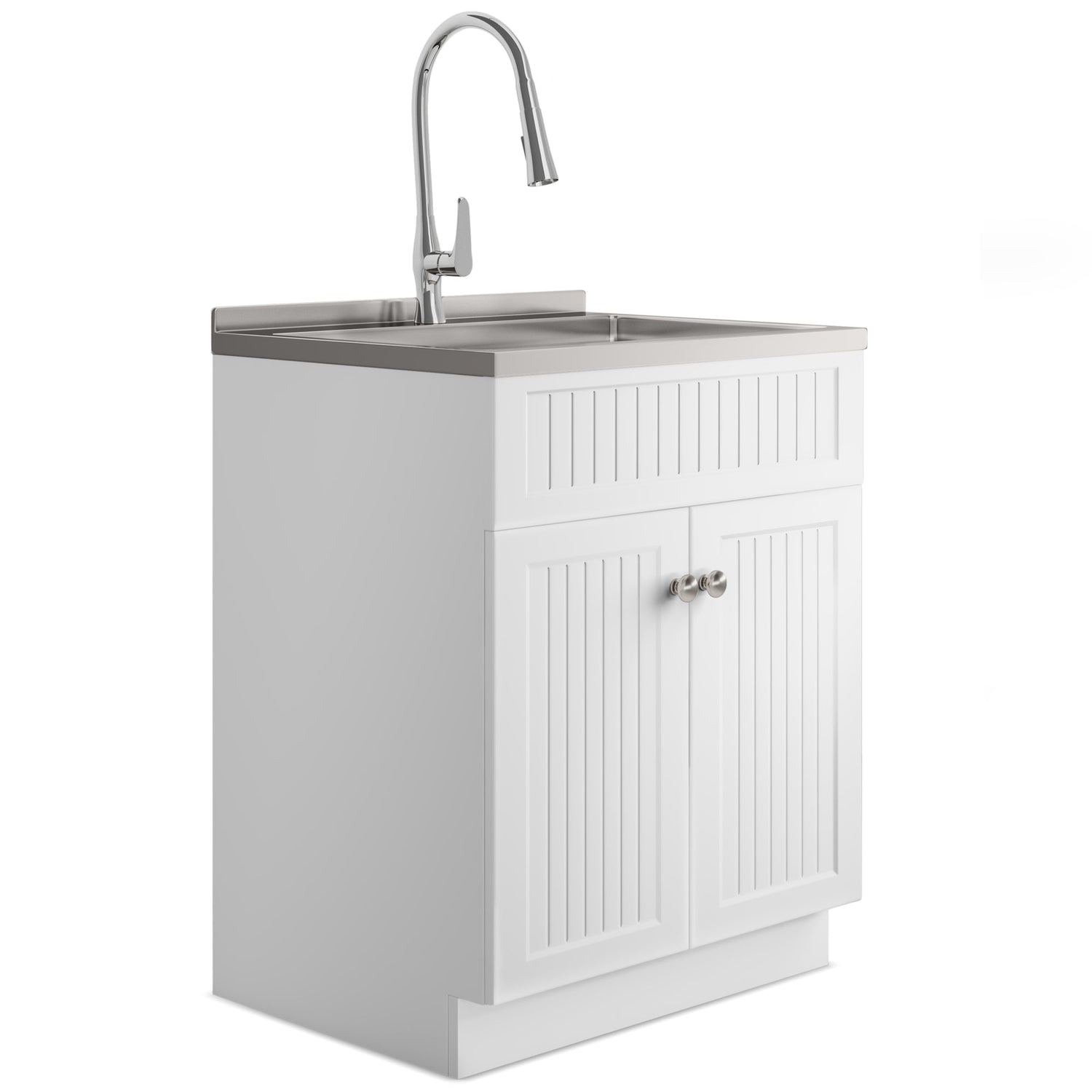 Beckham 28 inch Laundry Cabinet with Faucet and Stainless Steel Sink