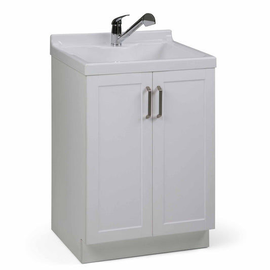 Pure White | Kyle 24 inch Laundry Cabinet with Pull-out Faucet and ABS Sink