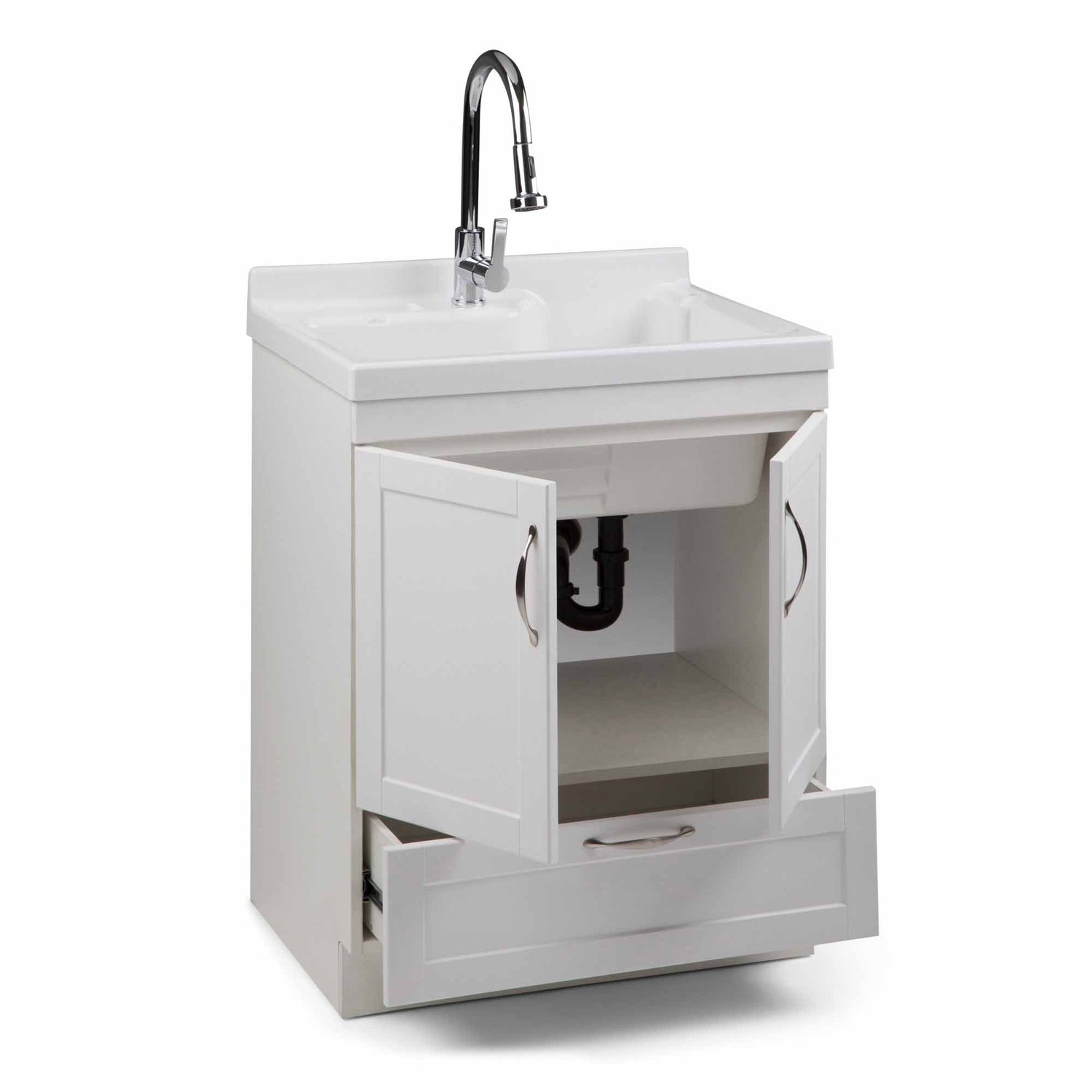 Pure White | Maile 28 inch Laundry Cabinet with Pull-out Faucet and ABS Sink