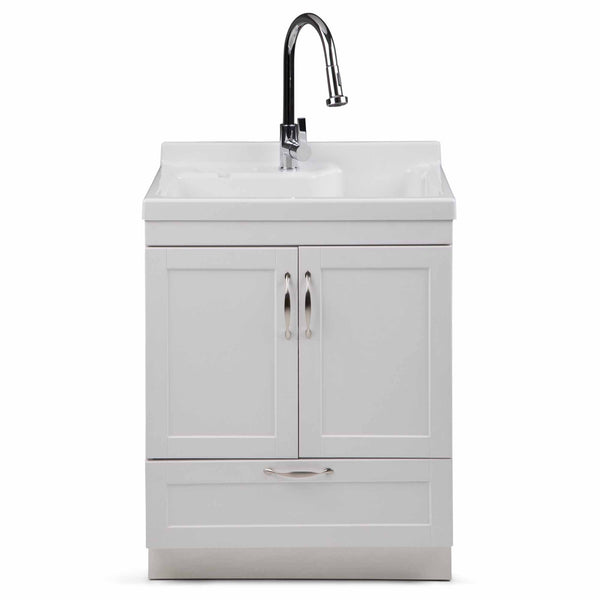 Pure White | Maile 28 inch Laundry Cabinet with Pull-out Faucet and ABS Sink