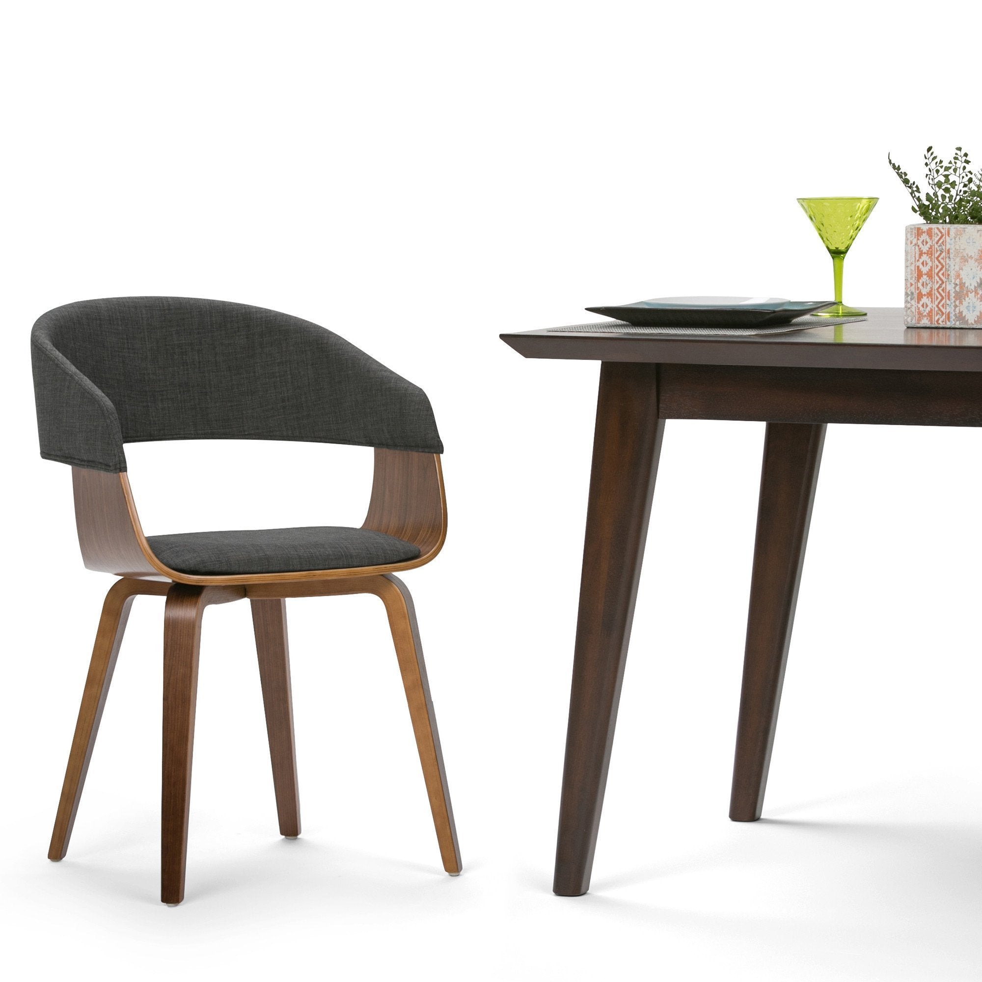 Charcoal Grey Walnut Linen Style Fabric | Lowell Bentwood Dining Chair