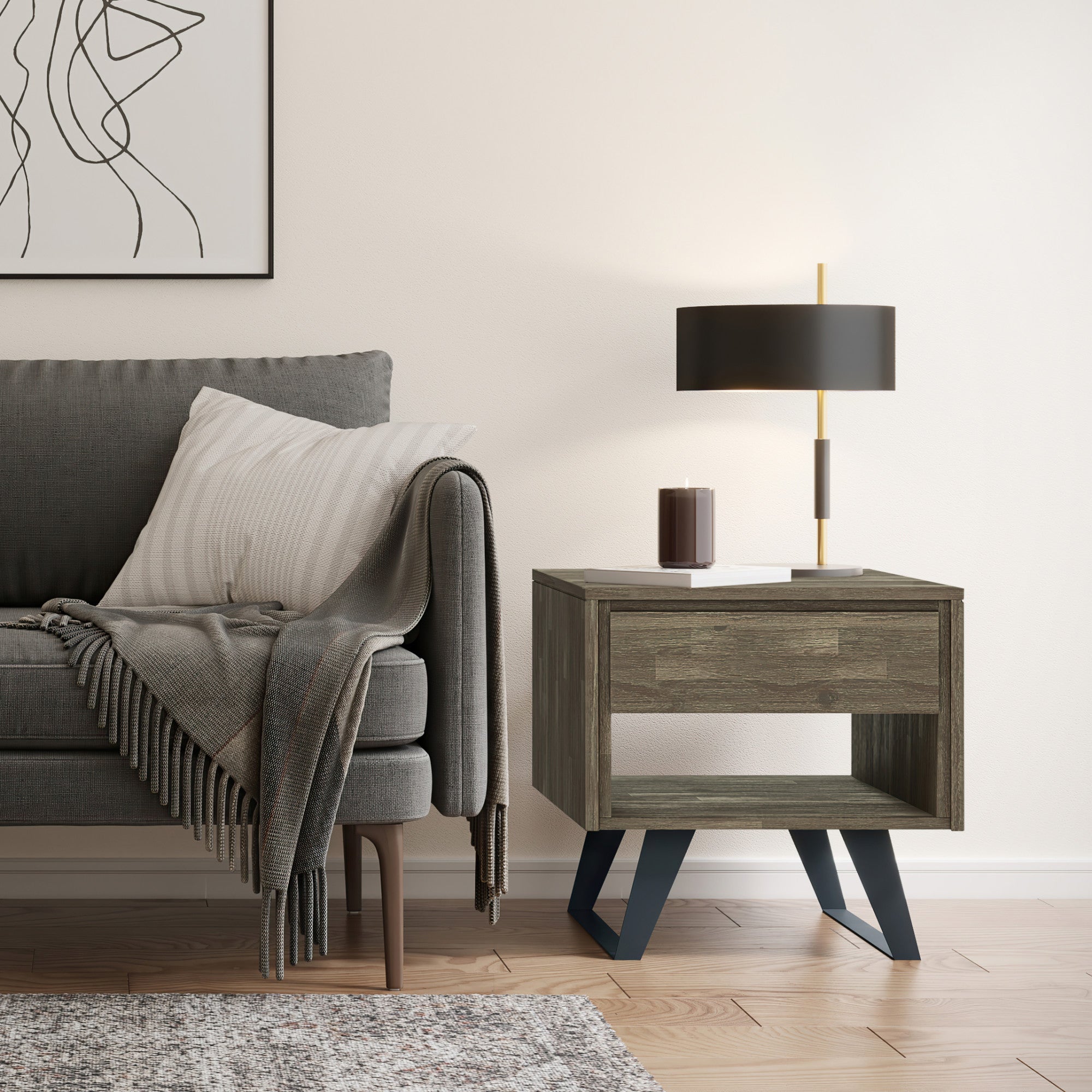 Distressed Grey Acacia | Lowry End Table
