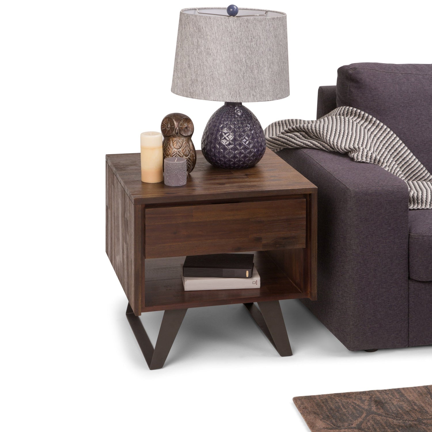 Distressed Charcoal Brown Acacia | Lowry End Table