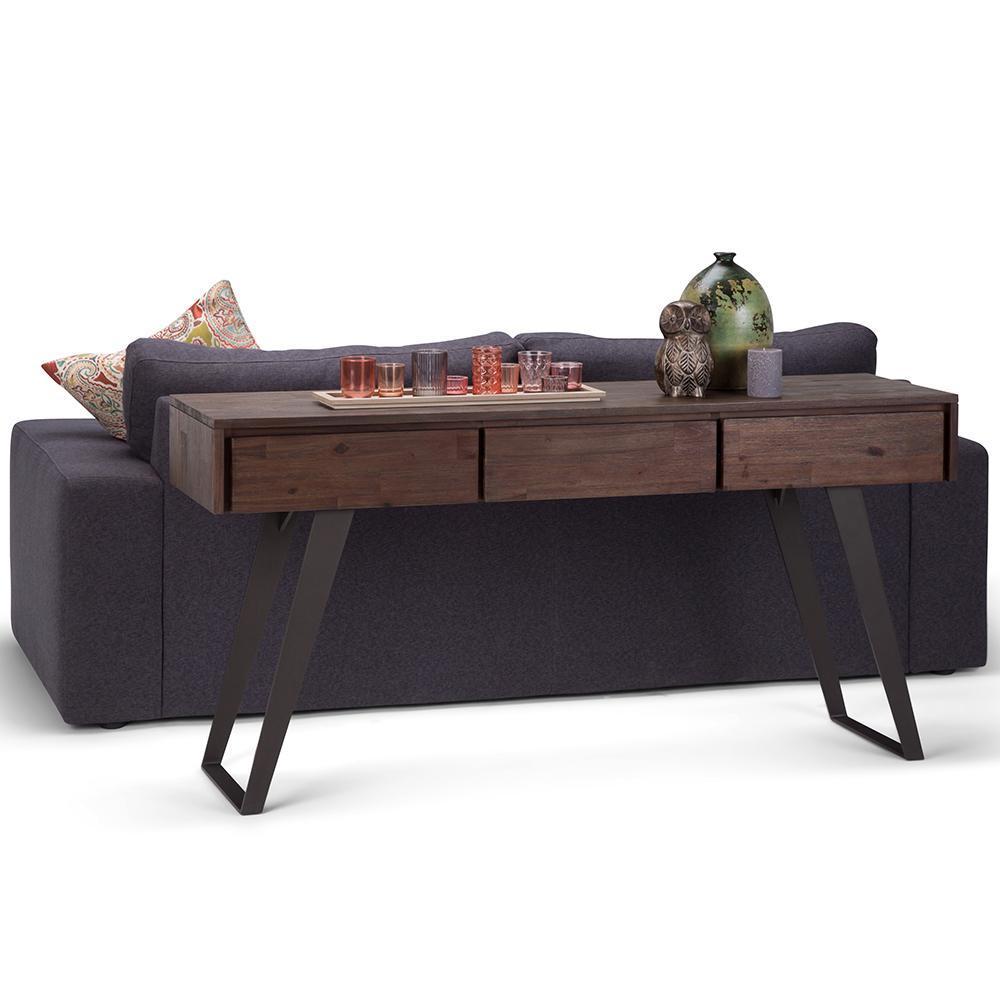 Distressed Charcoal Brown | Lowry Solid Acacia Console Sofa Table 
