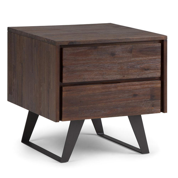 Distressed Charcoal Brown Solid Wood - Acacia |  Lowry Solid Acacia Side Table 