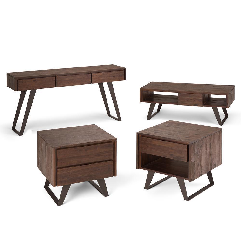 Distressed Charcoal Brown Solid Wood - Acacia |  Lowry Solid Acacia Side Table 