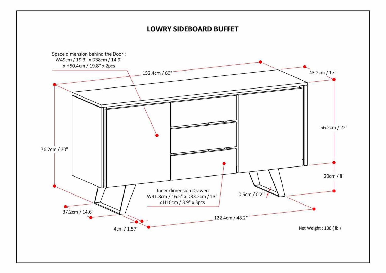 Distressed Grey Acacia | Lowry Sideboard Buffet