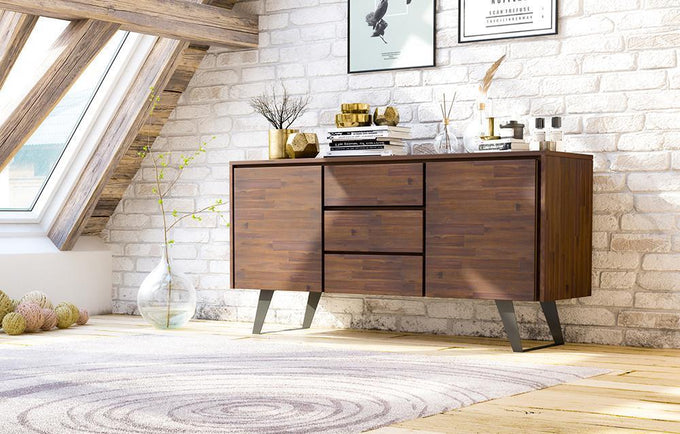 Distressed Charcoal Brown Acacia | Lowry Sideboard Buffet