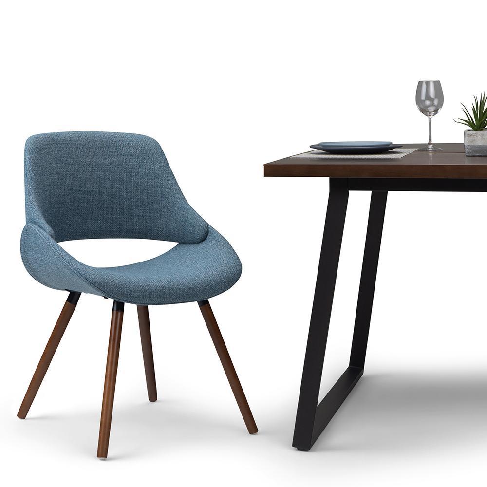 Denim Blue Walnut | Malden Bentwood Dining Chair in Grey Woven Fabric