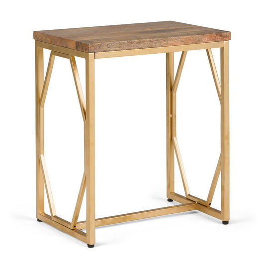 Natural and Gold | Selma Metal/Wood Accent Table in Natural and Gold