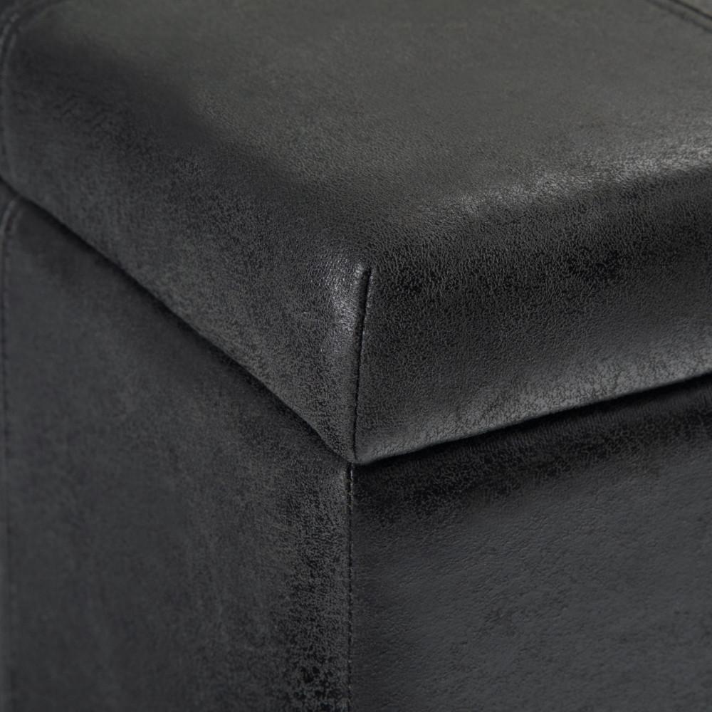 Distressed Black Distressed Vegan Leather | Dover Vegan Leather Storage Ottoman