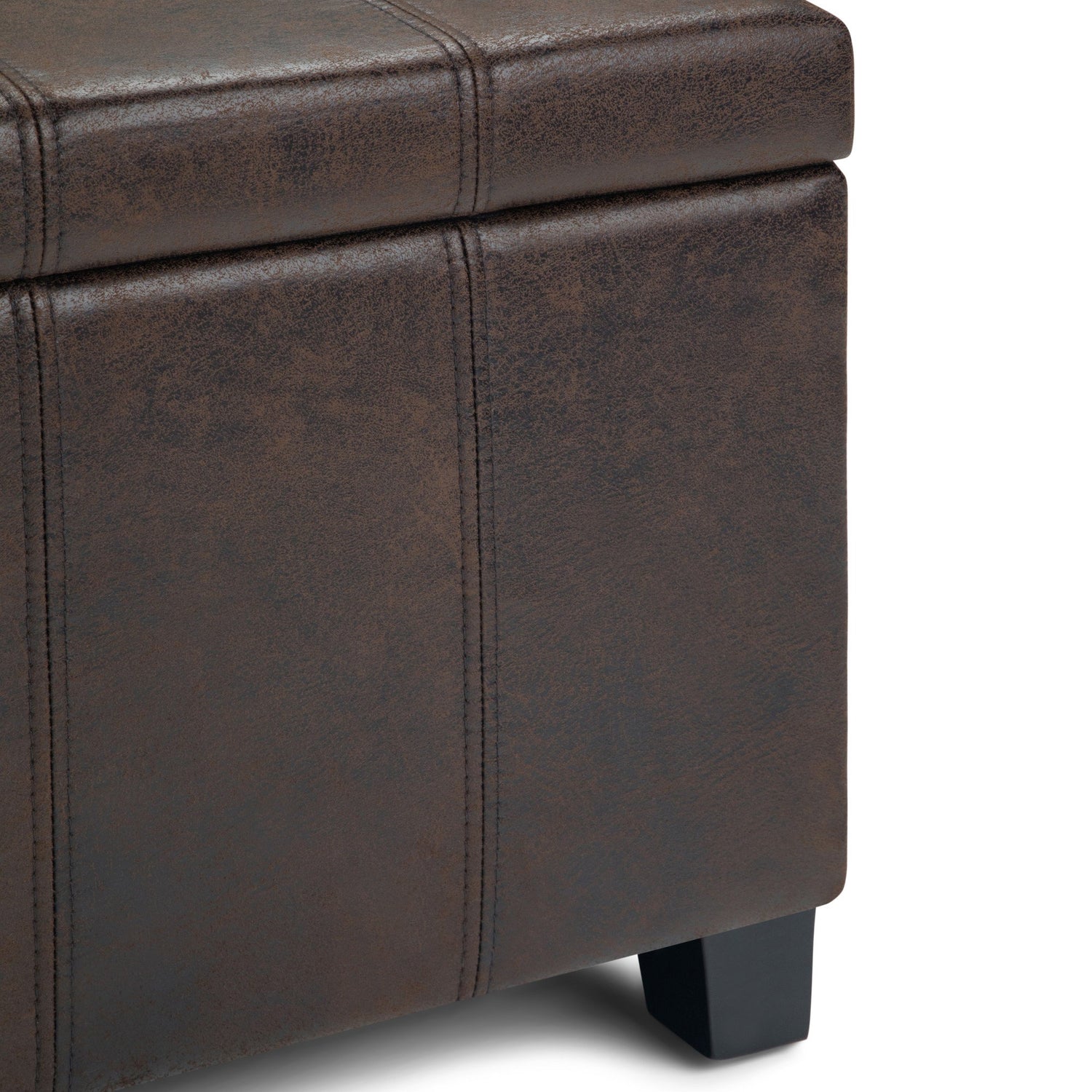 Distressed Brown Distressed Vegan Leather | Dover Vegan Leather Storage Ottoman