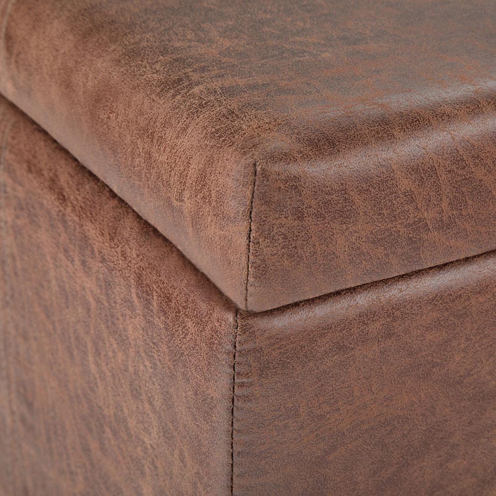 Distressed Umber Brown Distressed Vegan Leather | Dover Vegan Leather Storage Ottoman