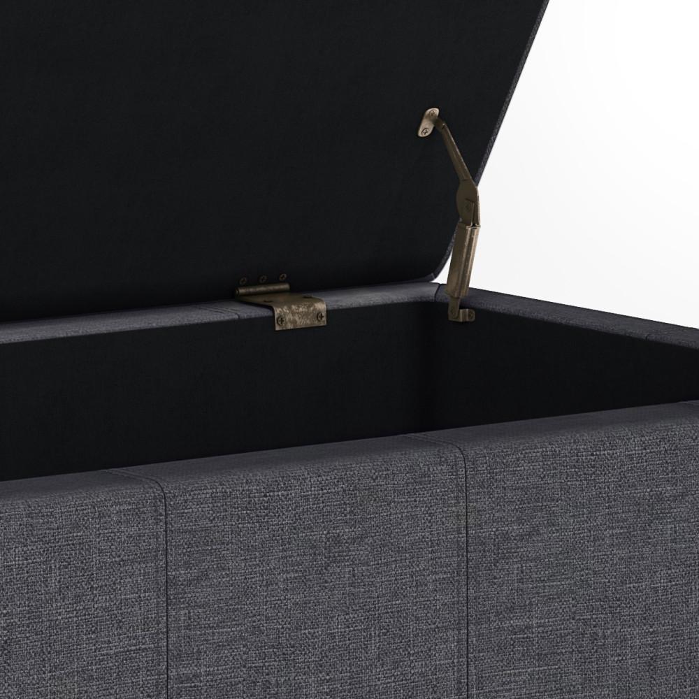 Slate Grey Linen Style Fabric | Dover Vegan Leather Storage Ottoman
