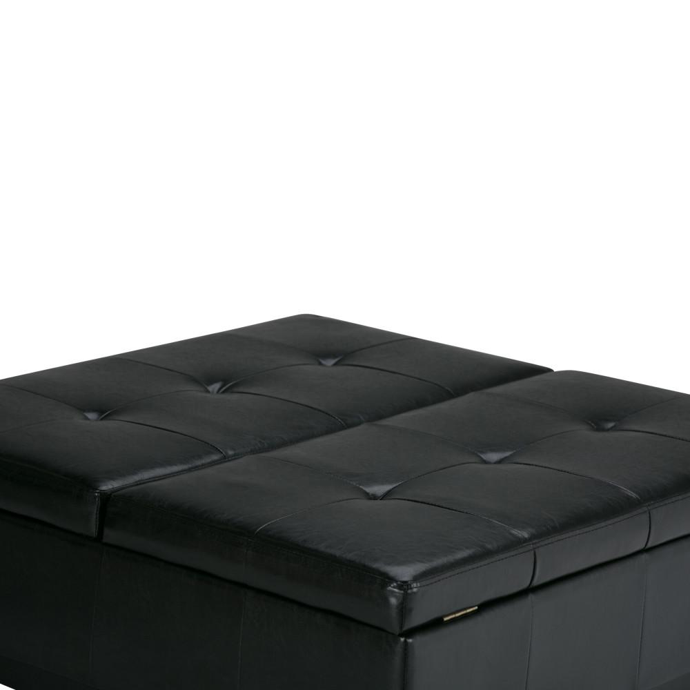 Midnight Black Vegan Leather | Dover Square Vegan Leather Coffee Table Storage Ottoman