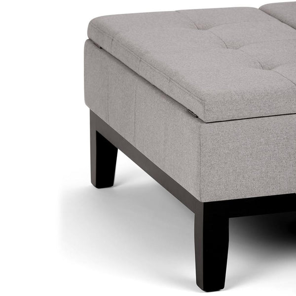Cloud Grey Linen Style Fabric | Dover Square Vegan Leather Coffee Table Storage Ottoman