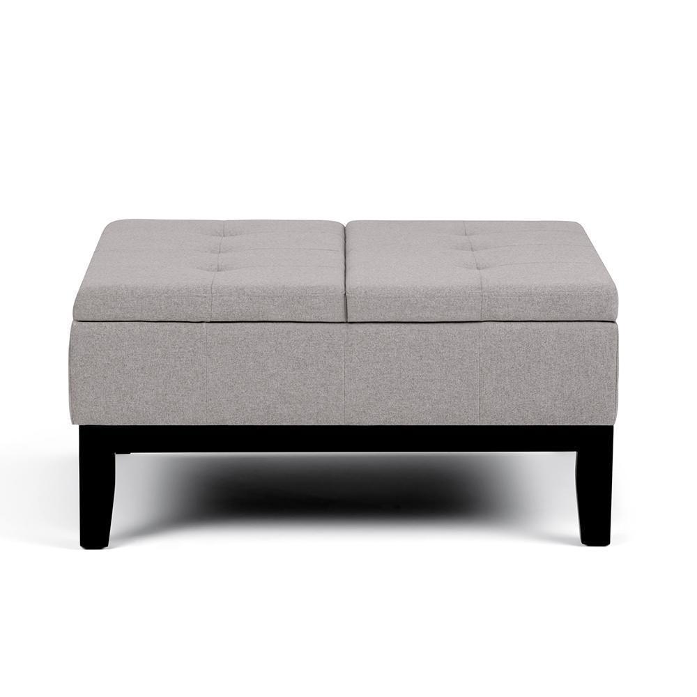 Cloud Grey Linen Style Fabric | Dover Square Vegan Leather Coffee Table Storage Ottoman