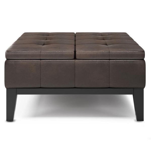Distressed Brown Distressed Vegan Leather | Dover Square Vegan Leather Coffee Table Storage Ottoman