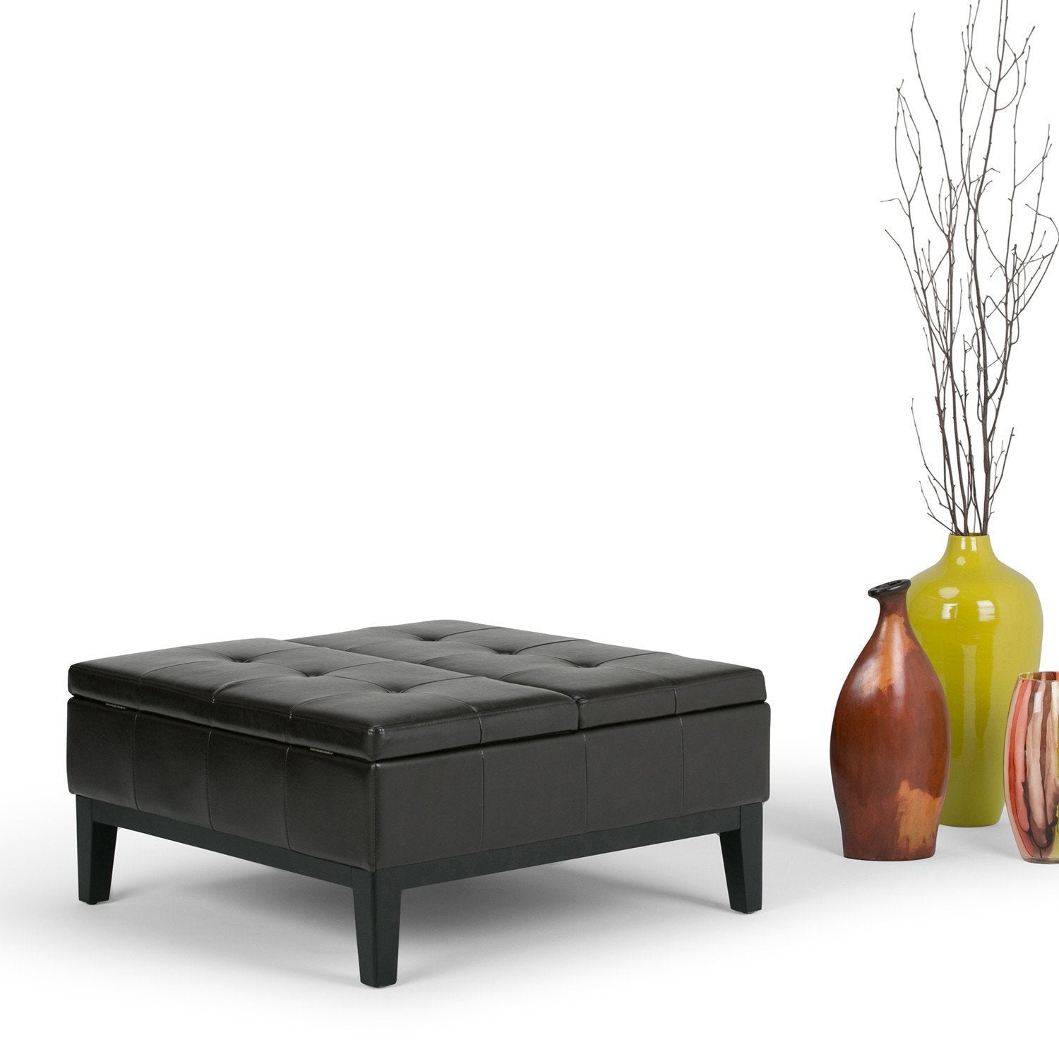 Tanners Brown Vegan Leather | Dover Square Vegan Leather Coffee Table Storage Ottoman