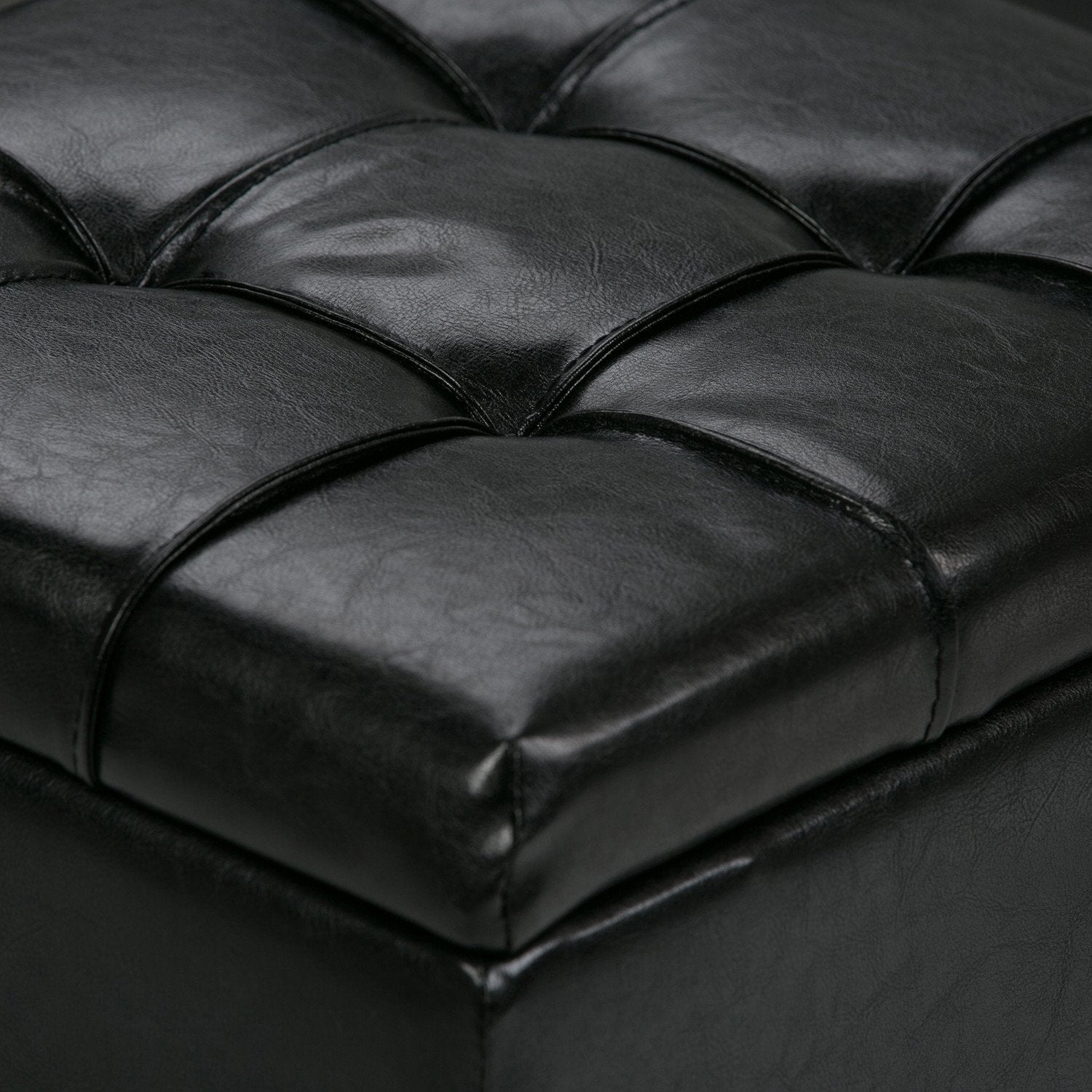 Midnight Black Vegan Leather | Dover 3 piece Vegan Leather Storage Ottoman