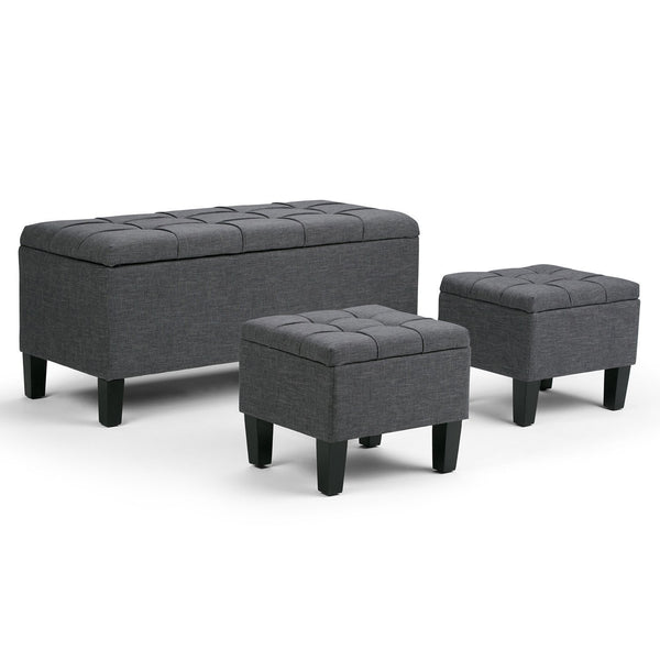 Slate Grey Linen Style Fabric | Dover 3 piece Vegan Leather Storage Ottoman