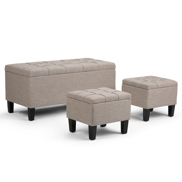 Natural Linen Style Fabric | Dover 3 piece Vegan Leather Storage Ottoman