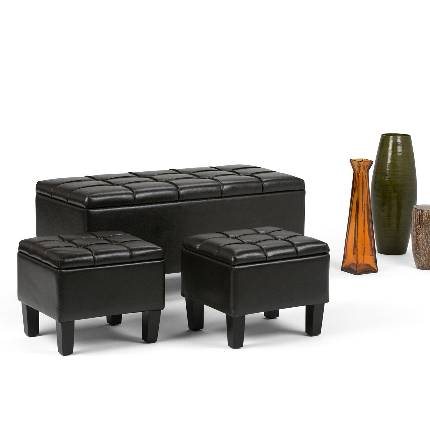 Tanners Brown Vegan Leather | Dover 3 piece Vegan Leather Storage Ottoman